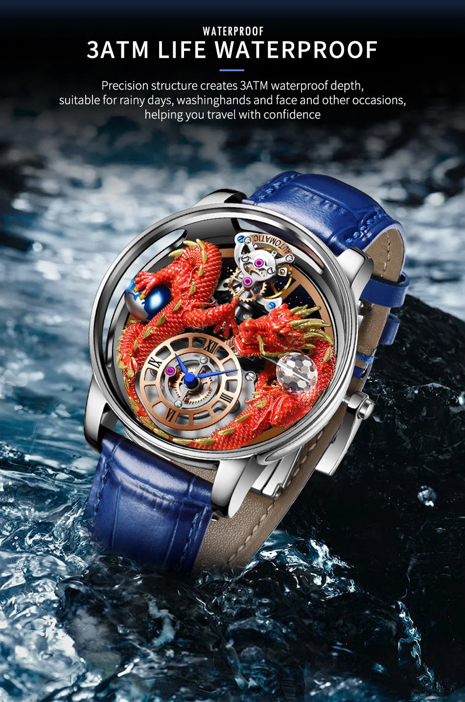 2024 PINDUCelestial Series orologio da uomo Traditionnelle Artisanat Dragon orologio al quarzo specchio curvo orologio dal Design completamente trasparente