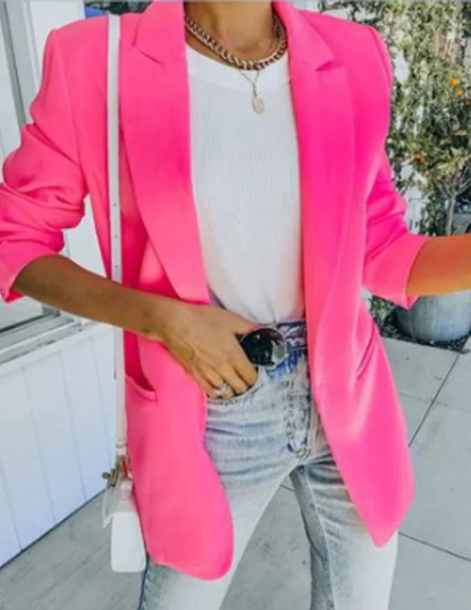 Giacca da Donna Elegante Monocolore a Maniche Lunghe con Colletto Rovesciato, Nuova Collezione Autunno Inverno, Stile Cross-Border