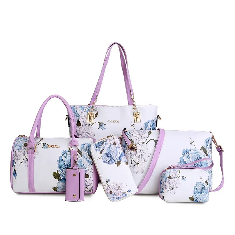 Borse a tracolla da donna con stampa floreale in stile cinese Set borsa composita pratica femminile Set da 6 pezzi marca di design Bolsa