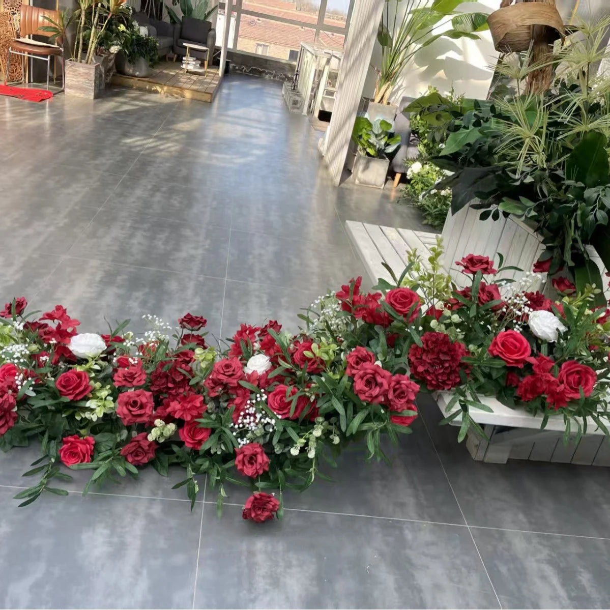Custom Artificial Flowers Strips Arrangement Event Backdrop Arch Decor Wall Hanging Floral Row Table Sofa Runner Wedding Props