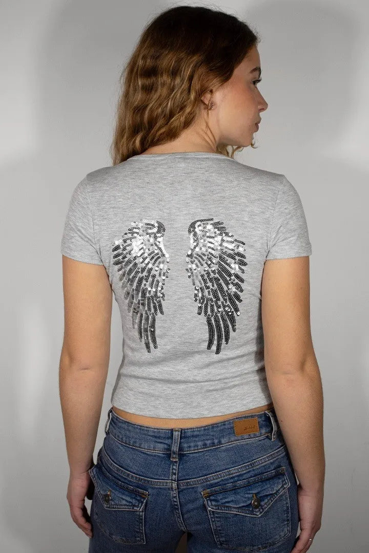 Felpe con Cappuccio da Donna con Stampa Ali d'Angelo in Paillettes, Maniche Lunghe, Tinta Unita, Stile Casual, Nuova Collezione 2025, Abbigliamento Streetwear Y2k