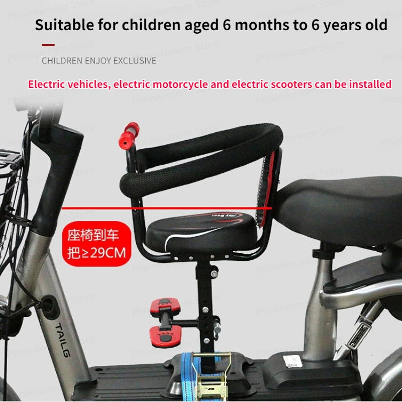 Electric Scooter Child Seat Adjustable Shock Seat Electric Vehicle Child Seat with Seat Belts Armrest and Foot Pedal Detachable