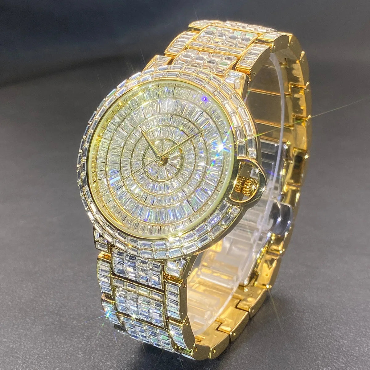 PLADEN Orologio di Lusso Quadrato con Diamanti Incastonati, Cinturino in Acciaio Lucido e Confezione Regalo, Impermeabile, Orologio da Uomo Stile Hip-Hop
