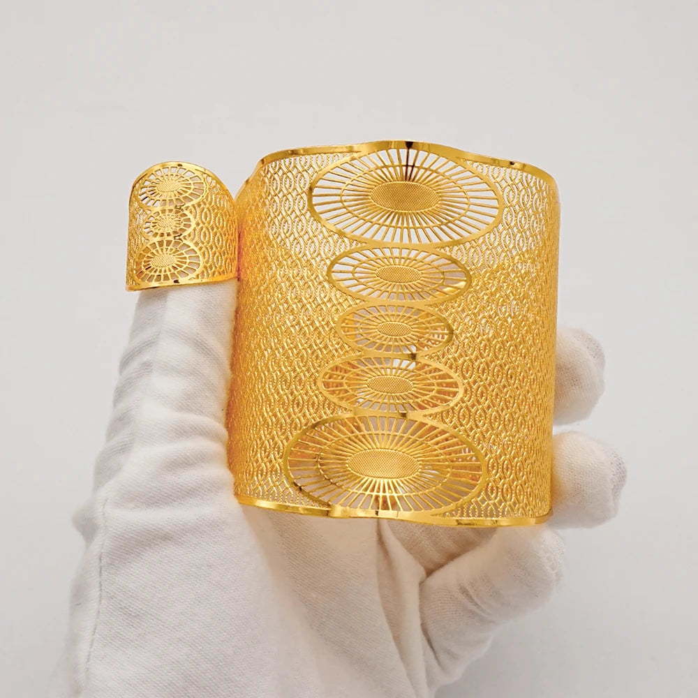 Bracciale color oro Dubai con anello per donna Bracciale con polsino a catena con ciondoli Bracciale indiano Arabo Francia Regali di gioielli da sposa