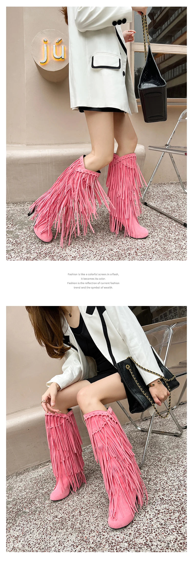 2022 primavera nuovo tacco alto con scollo a v con frange stivali da donna punta tonda impermeabile moda Sexy Set di piedi stivali da principessa