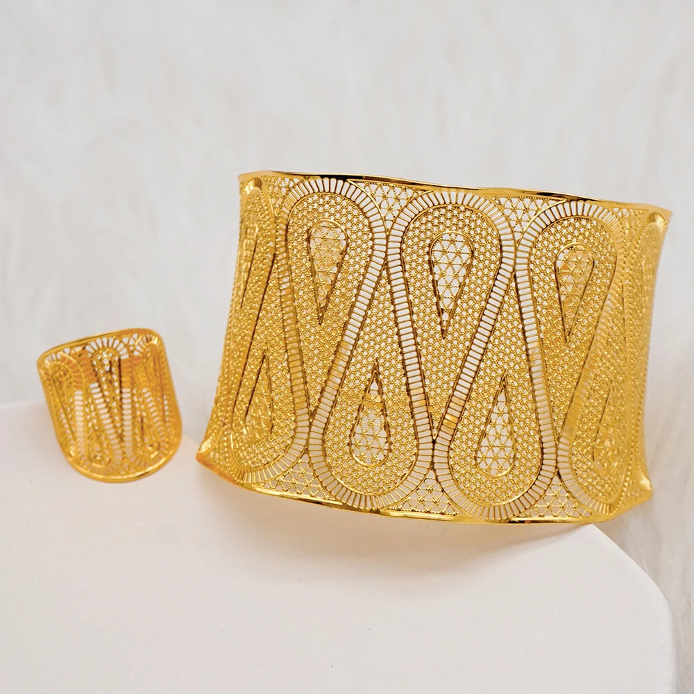 Bracciale color oro Dubai con anello per donna Bracciale con polsino a catena con ciondoli Bracciale indiano Arabo Francia Regali di gioielli da sposa