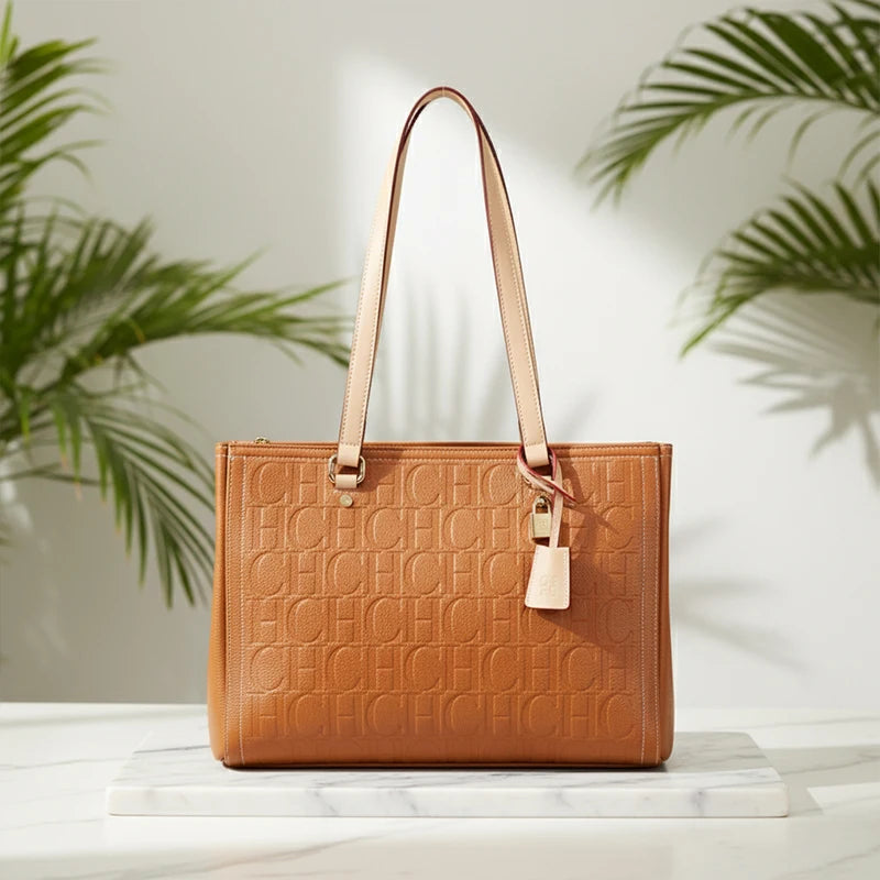 Borsa Tote da Donna CH Antiurto con Manico a Contrasto, Chiusura con Cerniera e Charm, per Lavoro, Vacanze, Shopping e Pendolarismo