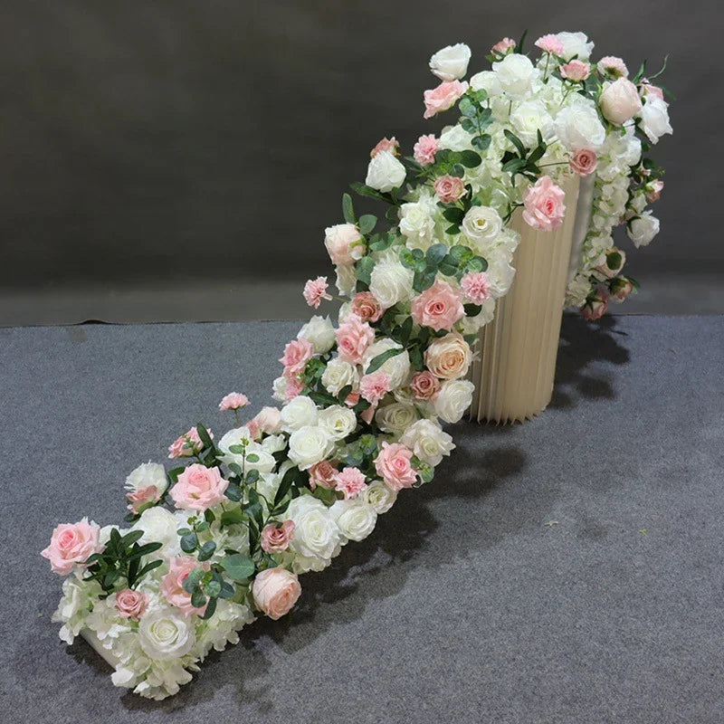 5D Luxury Artificial Flowers Wedding Decoration Table Long Runner Flower Row Floral Backdrop Arrangement Wall Arch Decor Props