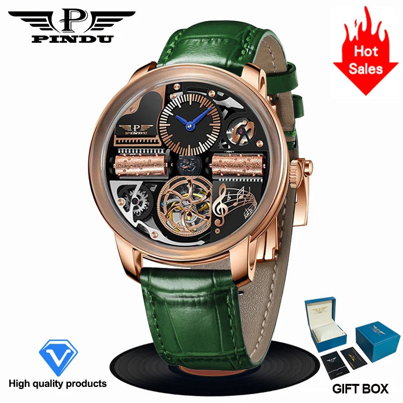 PINDU Design Nuovo Orologio Meccanico di Lusso da Uomo in Acciaio Inossidabile con Vetro Zaffiro Movimento M2791B Impermeabile 50M Automatico