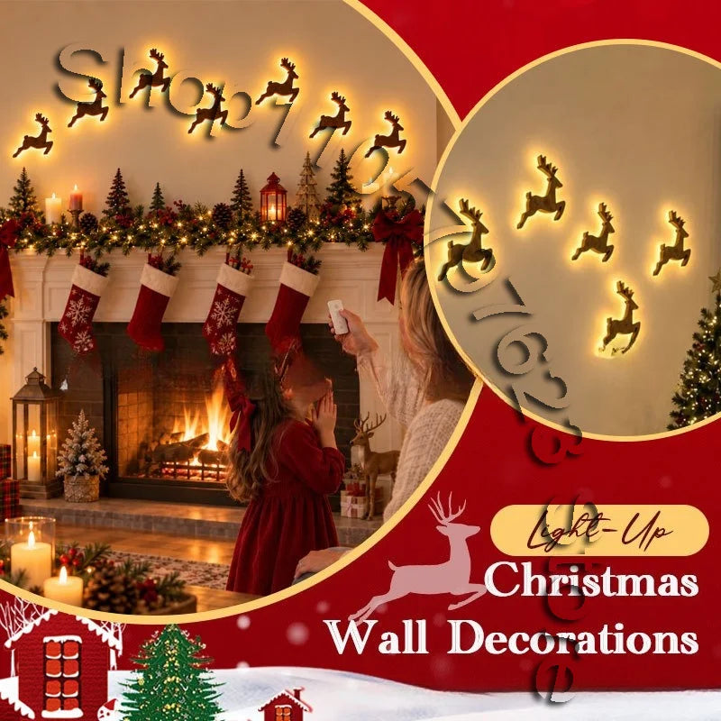 Christmas LED Reindeer Wall Sign, Light Up Deer Wall Decor, Xmas Hanging Ornament, New Year Home Indoor Holiday Wall Decoration