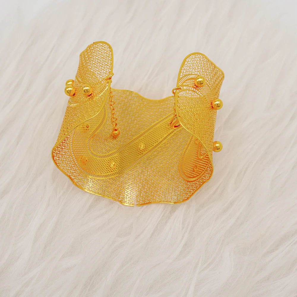 Bracciale color oro Dubai con anello per donna Bracciale con polsino a catena con ciondoli Bracciale indiano Arabo Francia Regali di gioielli da sposa