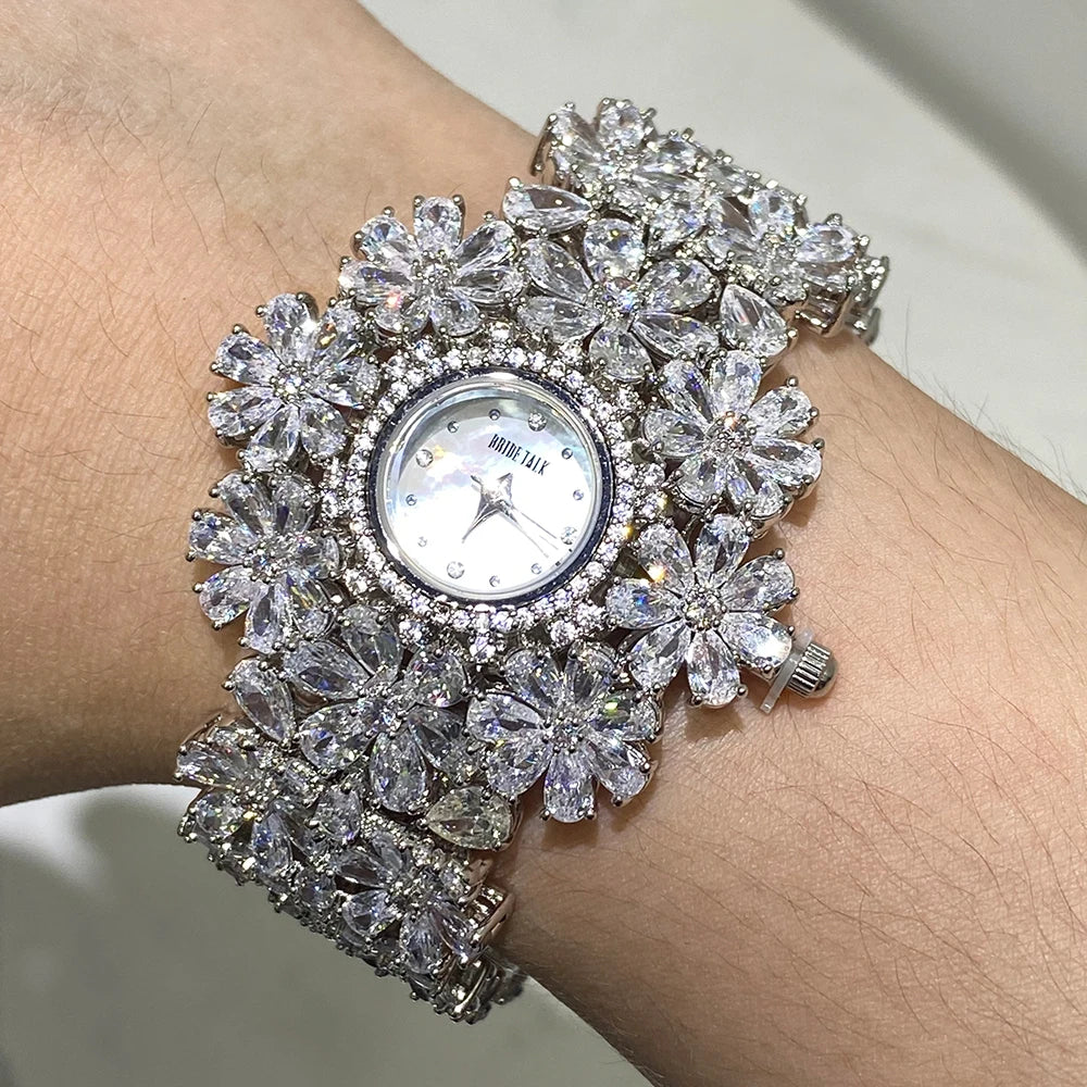 016011 Orologi di Lusso da Donna 189MM con Elementi in Zirconia Cubica, Orologio con Bracciale in Cristallo per Matrimoni e Feste, Set di Gioielli per Sposa