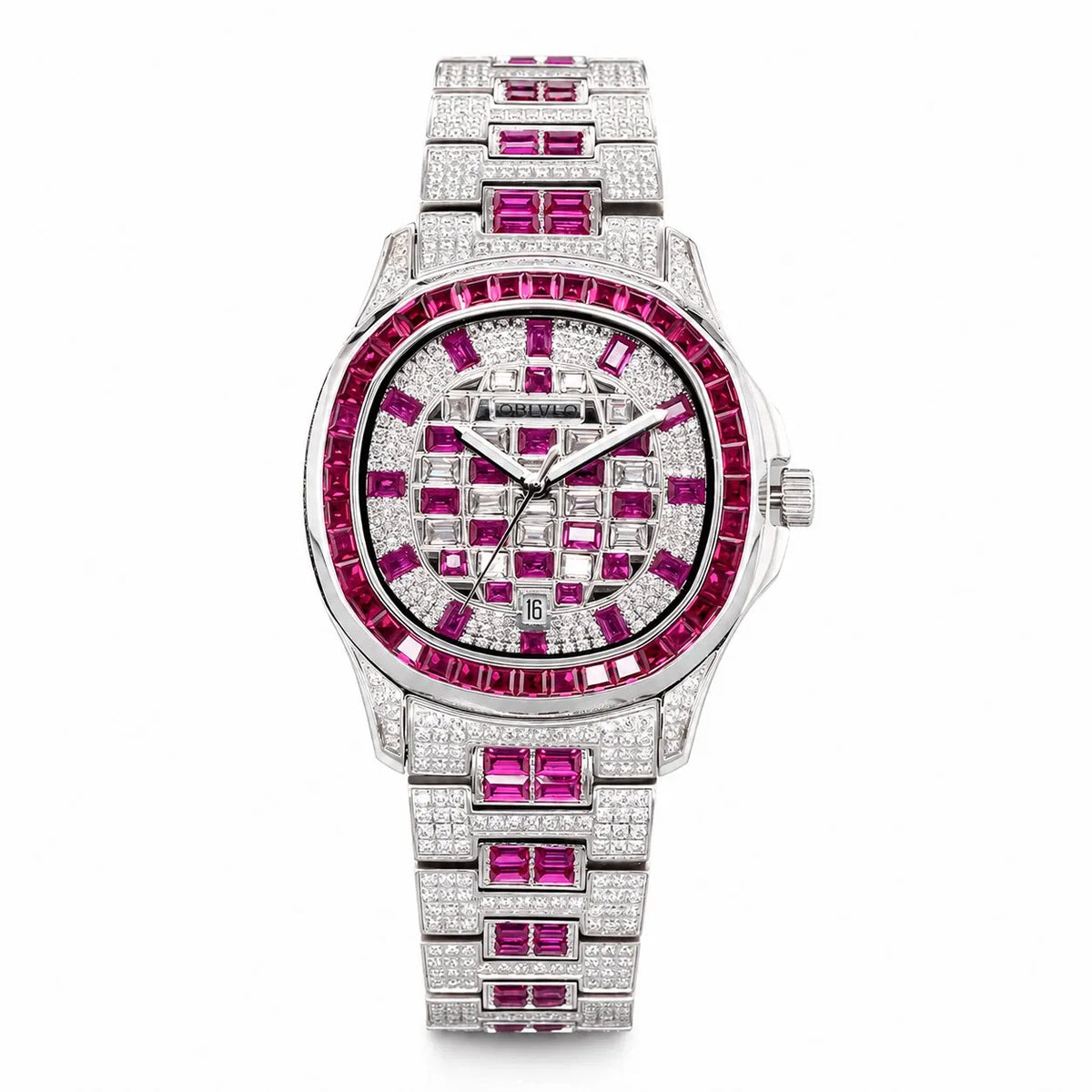 OBLVLO Orologio Automatico da Uomo 40mm Quadrato, Orologio da Polso Meccanico Impermeabile con Quadrante e Cinturino Incastonati di Cristallo, Vetro Zaffiro Luminoso