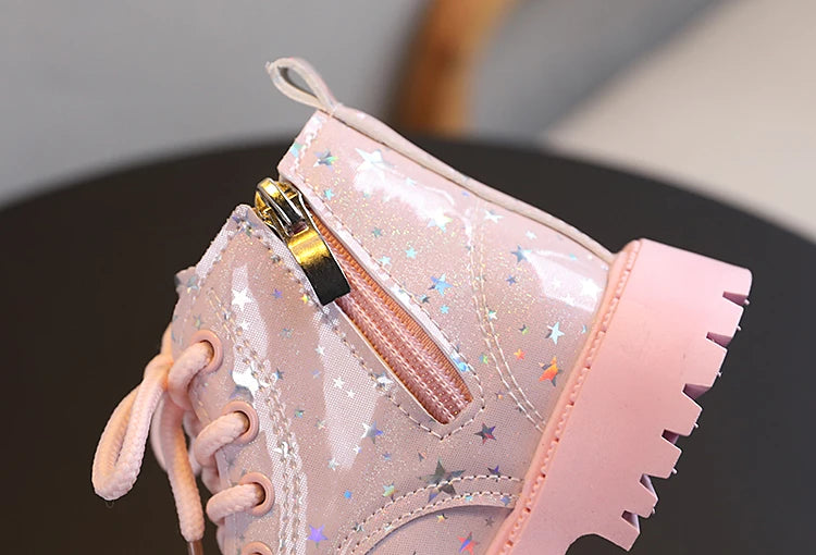 Stivali autunnali per bambini piattaforma Glimmer a stella stivali per bambini belli per il tempo libero moda Unisex alla caviglia-scarpe comode per ragazze dei ragazzi 21-30