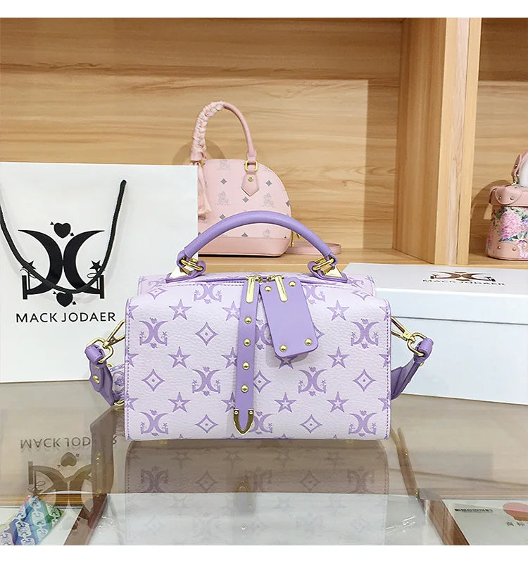 Borsa Boston Chic Urbana alla Moda per Donna, Nuovo Stile 2025, Borsa a Tracolla con Motivi Floreali in Rilievo, Fodera in Poliestere