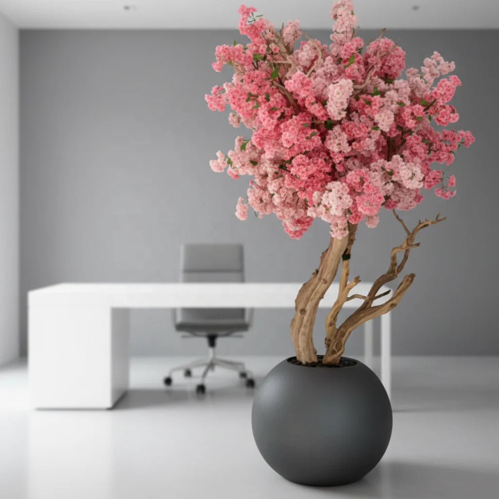 Hot Sale Customizable Pink White Artificial Cherry Blossom Bonsai Tree for Home Indoor Decor