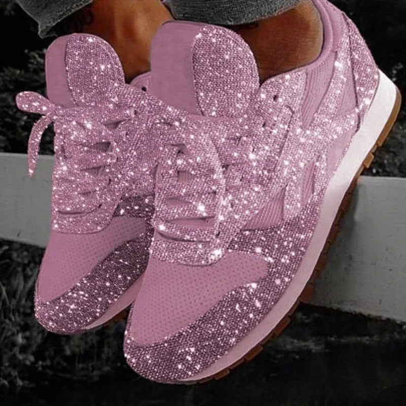 2025 nuove scarpe da ginnastica piatte da donna scarpe vulcanizzate Bling casual da donna scarpe da donna all'aperto con plateau in rete con lacci taglie forti