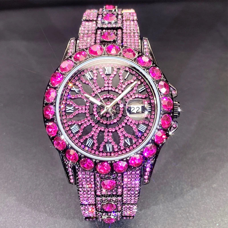 Orologio da Polso Hip Hop Pffee per Uomo, Orologi di Lusso con Diamanti, Orologio con Rubini alla Moda per Donna, Impermeabile con Calendario, Regalo per Ragazze