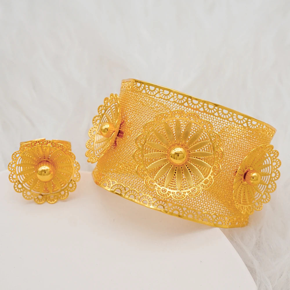 Bracciale color oro Dubai con anello per donna Bracciale con polsino a catena con ciondoli Bracciale indiano Arabo Francia Regali di gioielli da sposa