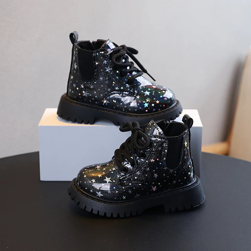 Stivali autunnali per bambini piattaforma Glimmer a stella stivali per bambini belli per il tempo libero moda Unisex alla caviglia-scarpe comode per ragazze dei ragazzi 21-30
