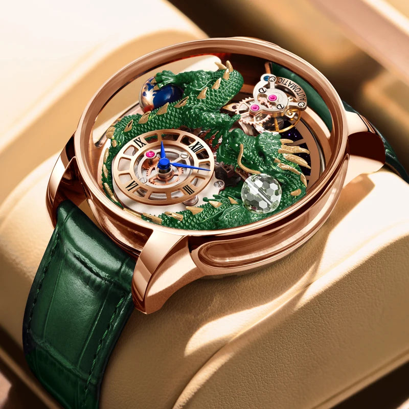 2024 PINDUCelestial Series orologio da uomo Traditionnelle Artisanat Dragon orologio al quarzo specchio curvo orologio dal Design completamente trasparente