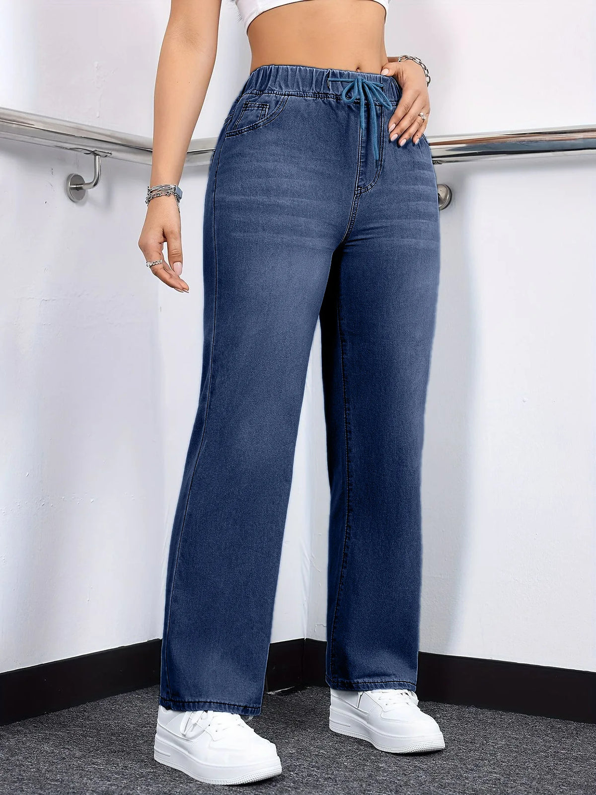 Jeans da donna di lusso alla moda 2026, casual, lavati, con coulisse, elasticizzati, a gamba dritta, stile Y2K streetwear, abbinabili a tutti gli outfit quotidiani