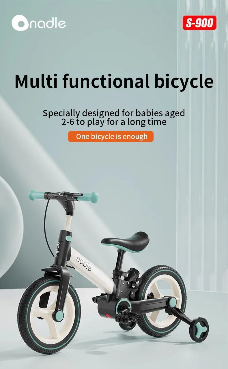 4-in-1 Kids Balance Bike with Training Wheels & Push Handle, Lightweight Foldable Toddler Bike for 2-6 Years Old Boys Girls