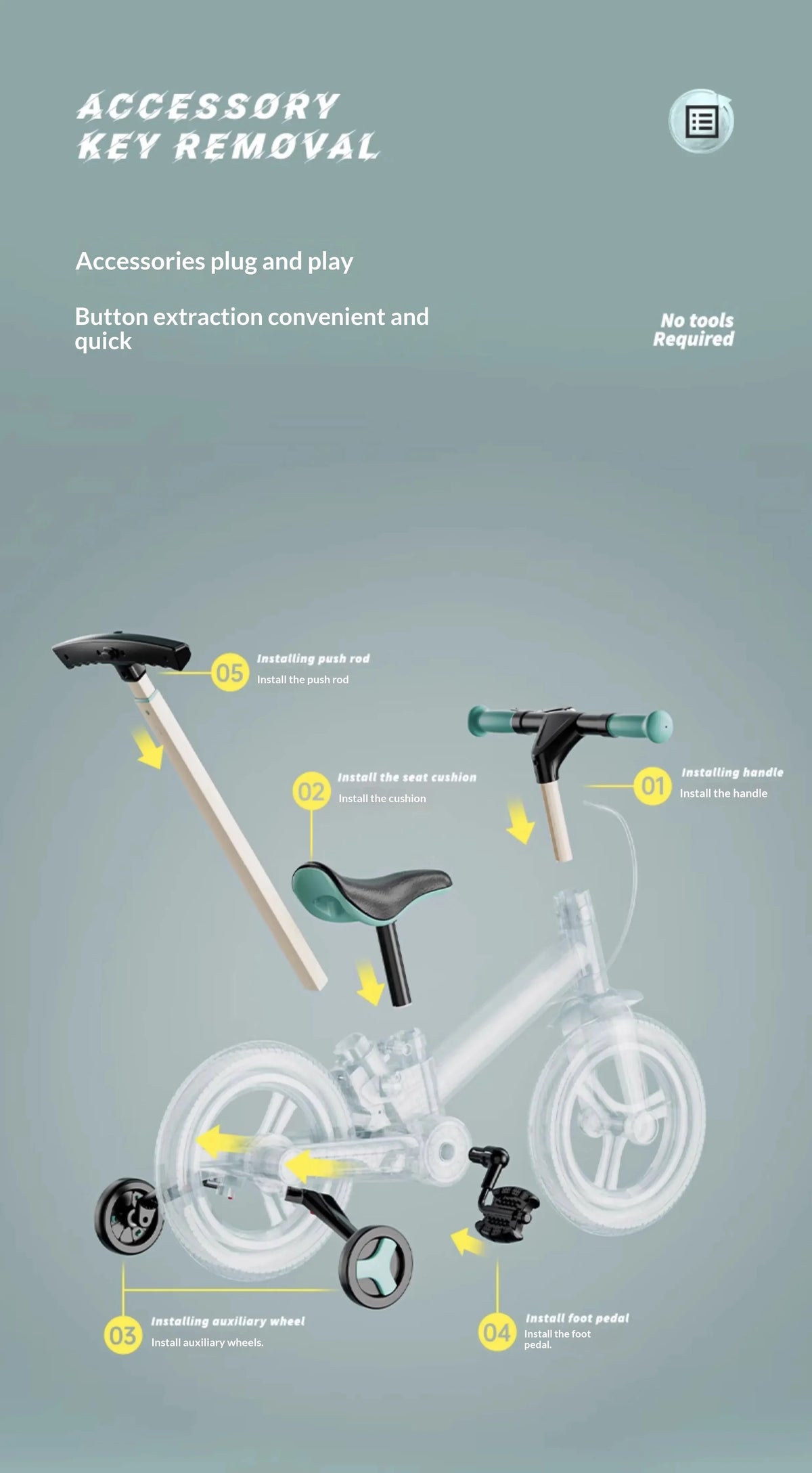 4-in-1 Kids Balance Bike with Training Wheels & Push Handle, Lightweight Foldable Toddler Bike for 2-6 Years Old Boys Girls