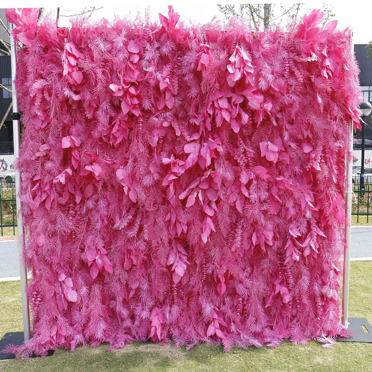 New 5D pink Feather Fabric Flower Wall Wedding Backdrop Decor Cloth Green Plants Wall Birthday Party Event Props Window Display