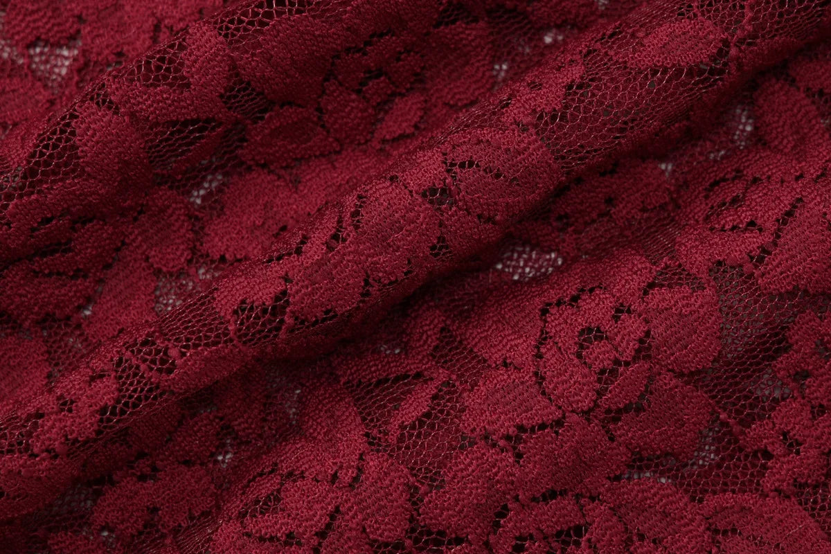 CHNMR Abito Cheongsam Sexy in Pizzo Rosso Senza Maniche, Vestito Lungo Aderente con Scollo a Goccia, Abito da Sera per Feste e Cerimonie, Abbigliamento Formale da Donna