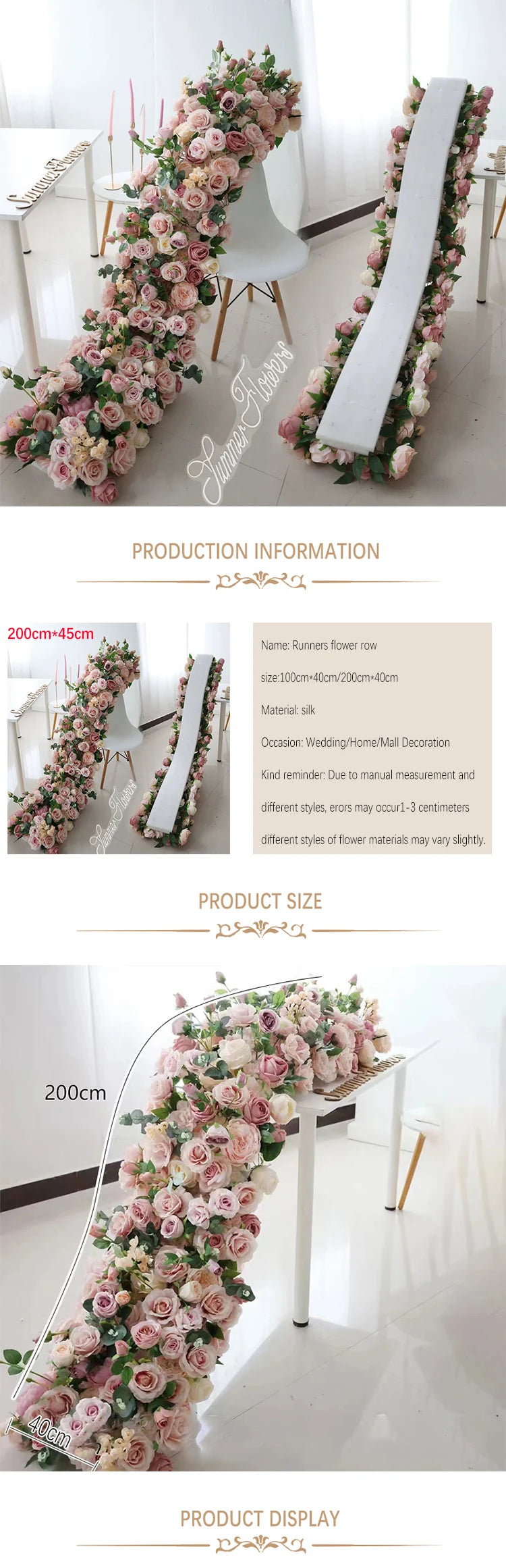 5D Luxury Artificial Flowers Wedding Decoration Table Long Runner Flower Row Floral Backdrop Arrangement Wall Arch Decor Props