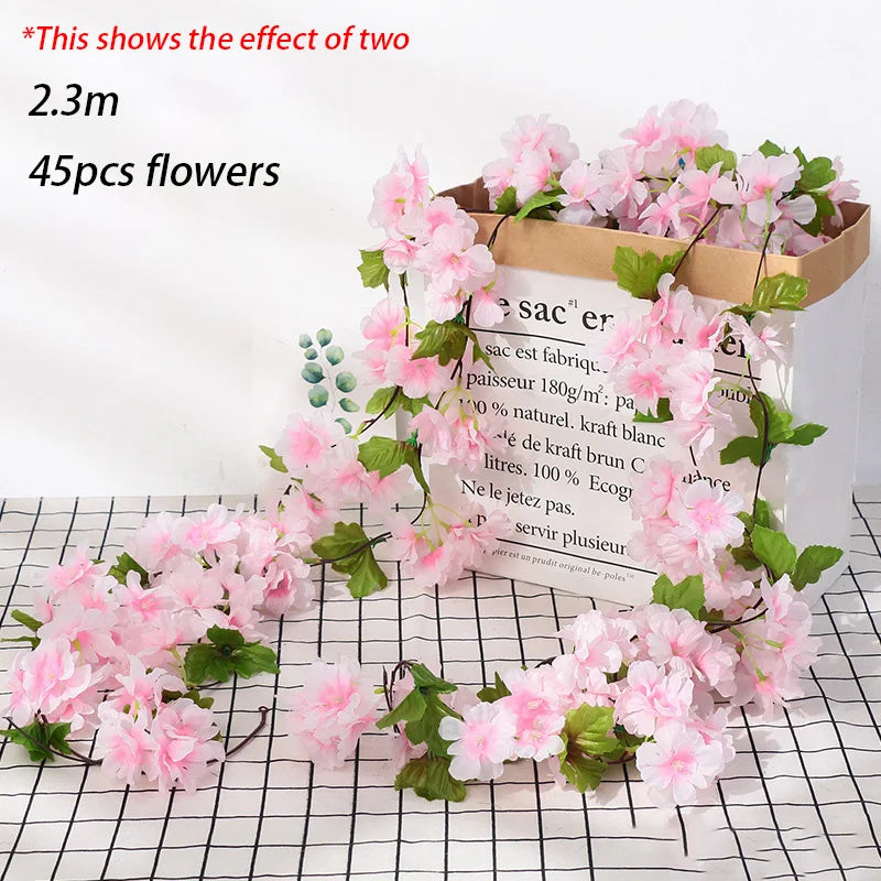 Guirnalda de flores artificiales de sakura rosa, guirnalda de flores de cerezo, decoración de arco de jardín, guirnalda de flores falsas para decoración de bodas, fiestas en casa