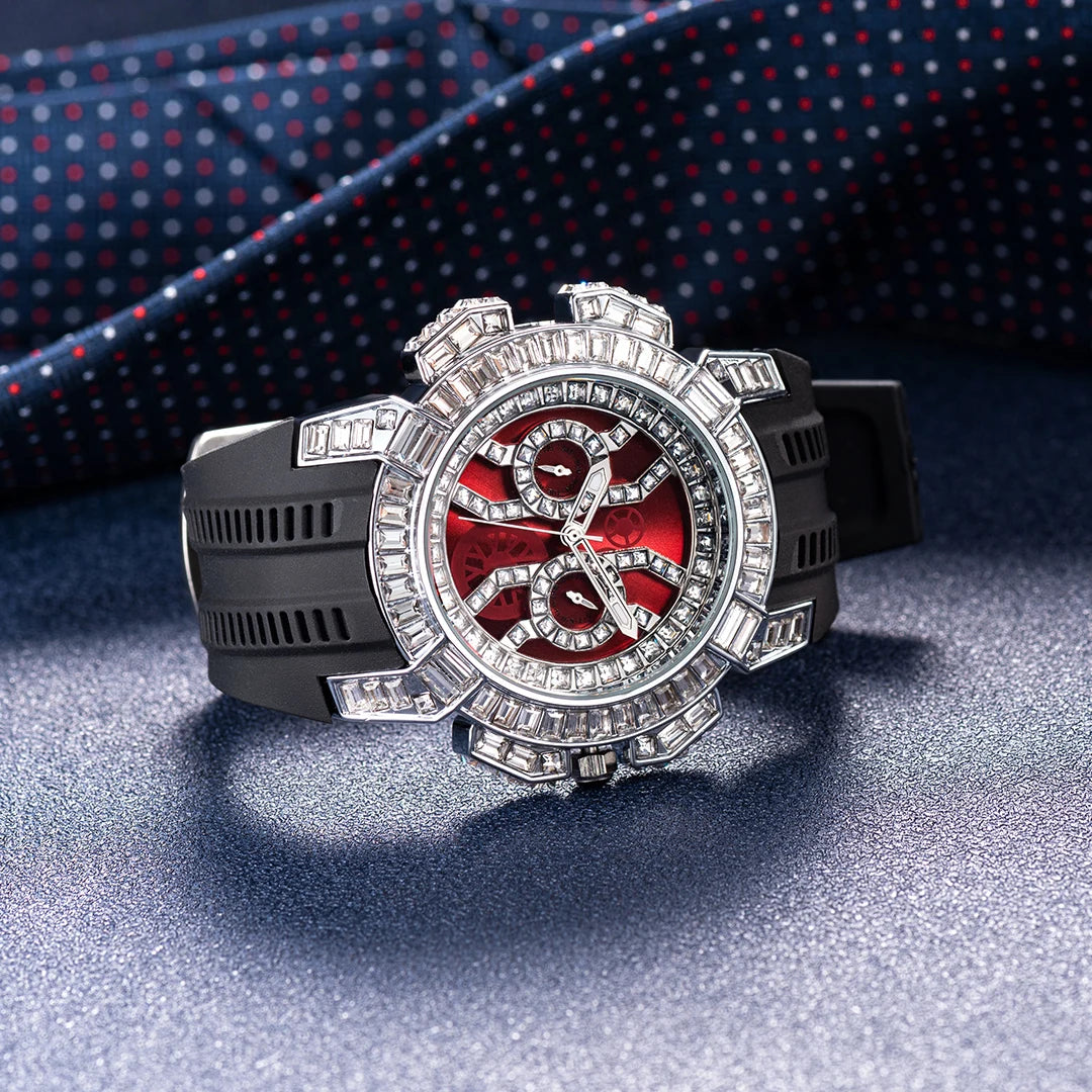 Orologio di Lusso con Diamanti per Uomo, Quadrante Grande Rosso con Strass, Orologi Unisex, Dropshipping