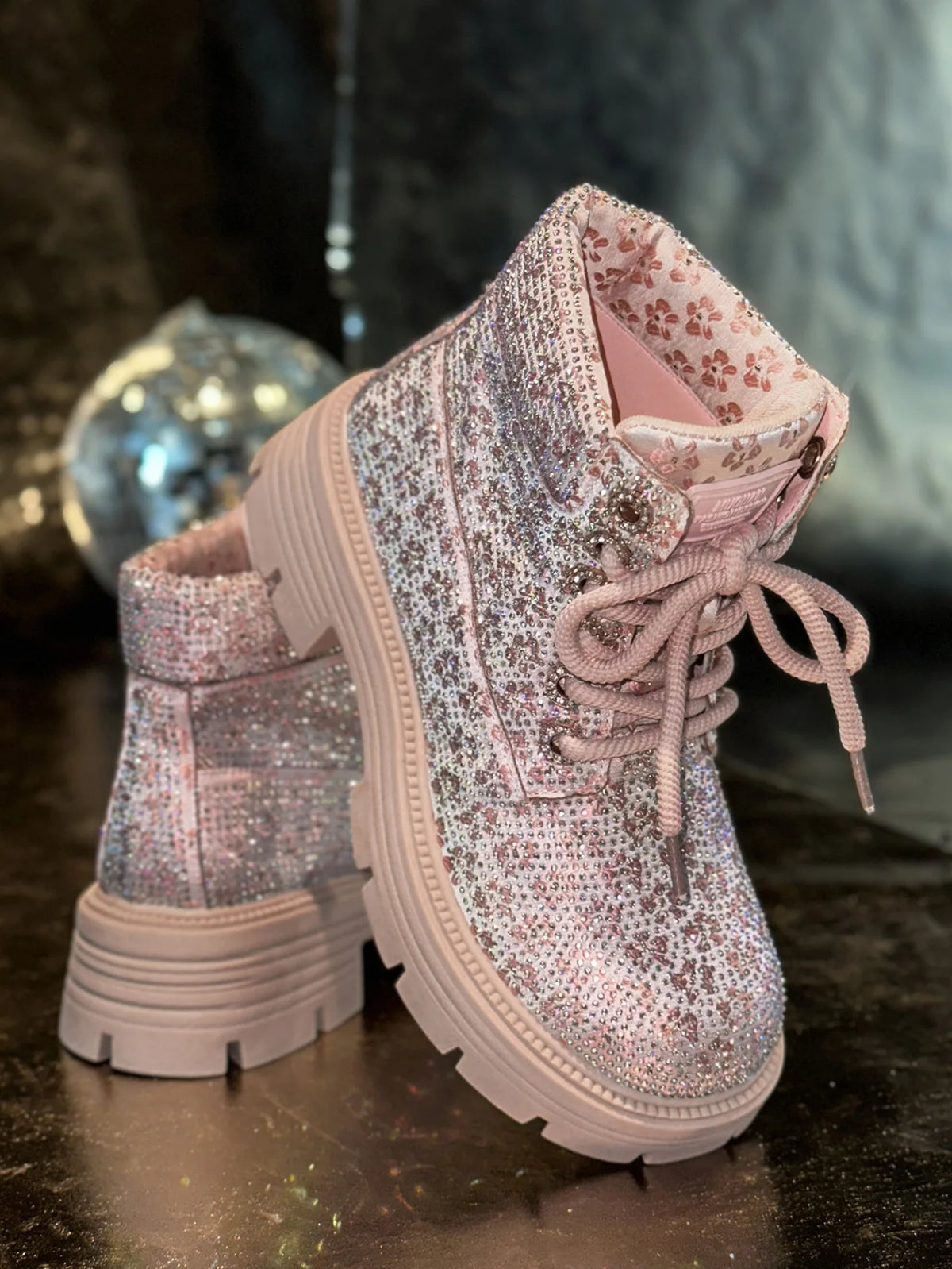 Stivaletti Retrò Autunno Inverno Nuovi con Strass e Lacci Punta Tonda Plateau Scarpe da Donna Taglie Grandi