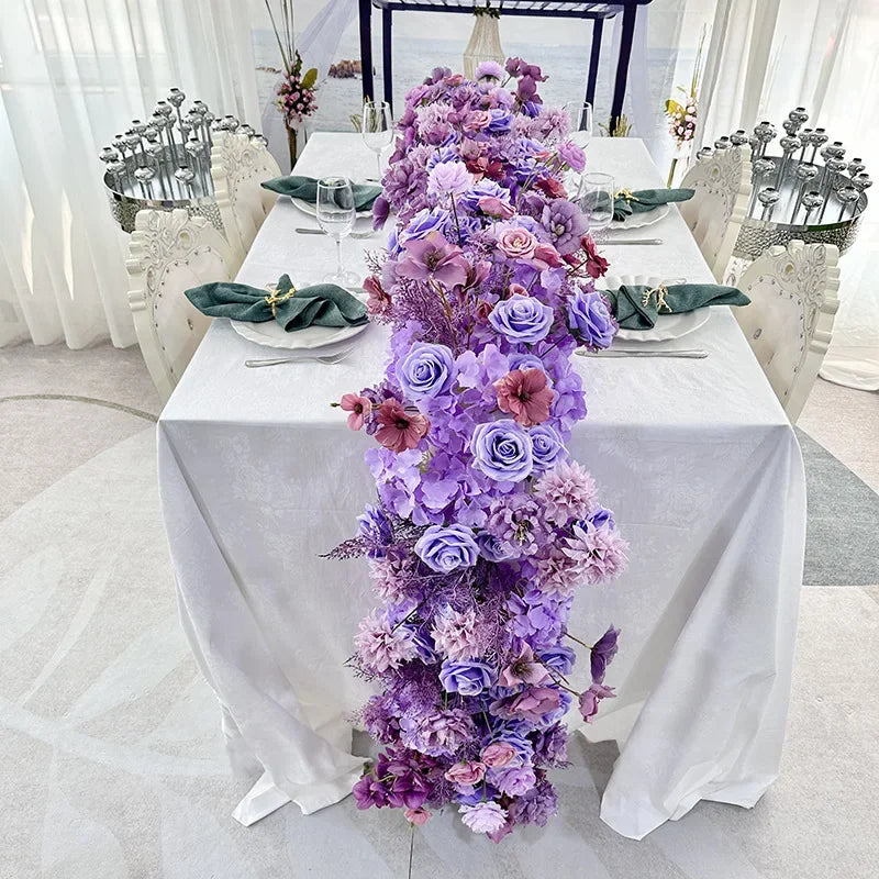 5D Luxury Artificial Flowers Wedding Decoration Table Long Runner Flower Row Floral Backdrop Arrangement Wall Arch Decor Props