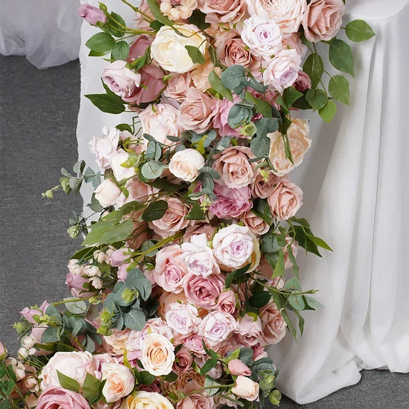 Artificial Rose Peony Green Plant Floral Wedding Decoration Flower Row Table Runner Arrangement Party Stage Decor Sofa Props