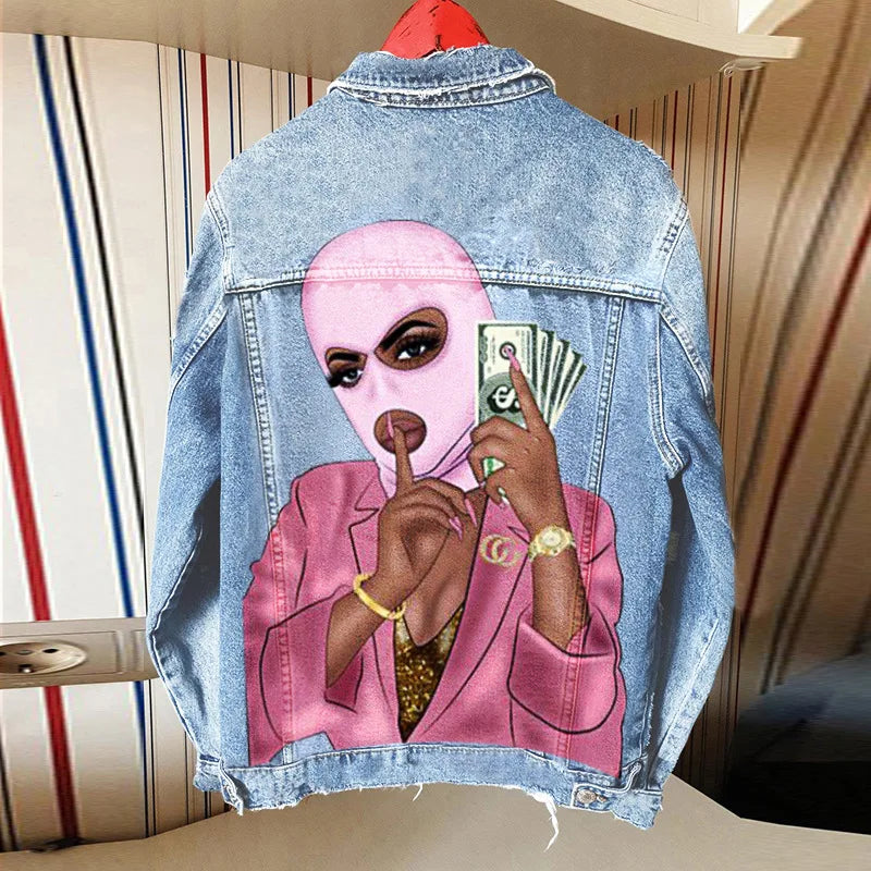 Autunno vendita calda nuovo stile personalizzato stampa giacca di jeans cappotto all'ingrosso commercio estero pezzo di personalizzazione del modello