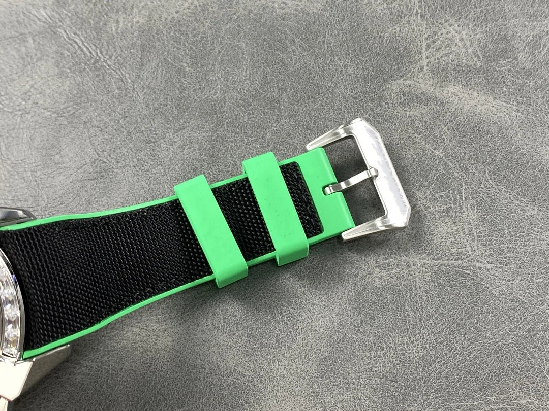 Orologio Meccanico Automatico Sportivo con Quadrante Scheletrato, Ghiera Verde e Cinturino in Silicone