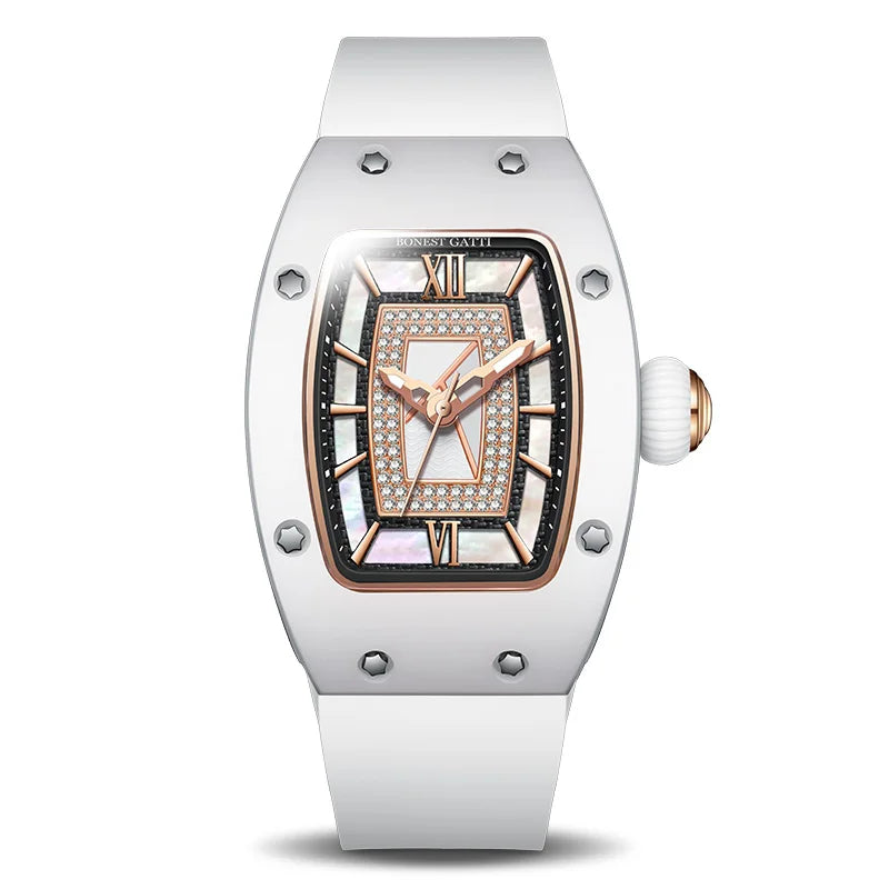 Orologio BONEST GATTI da Donna, Moda Lusso Leggero, Meccanico a Barile, Regalo di San Valentino per la Fidanzata, Serie Phantom con Scatola Orologio