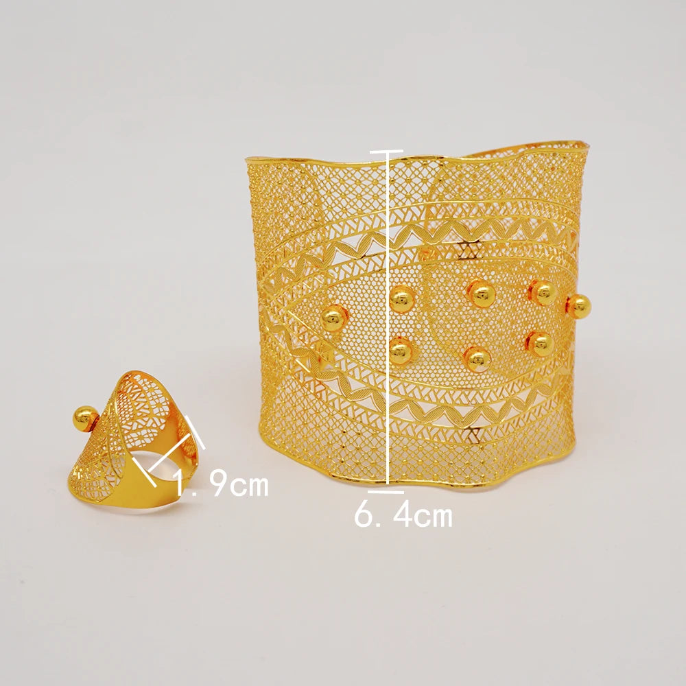 Bracciale color oro Dubai con anello per donna Bracciale con polsino a catena con ciondoli Bracciale indiano Arabo Francia Regali di gioielli da sposa