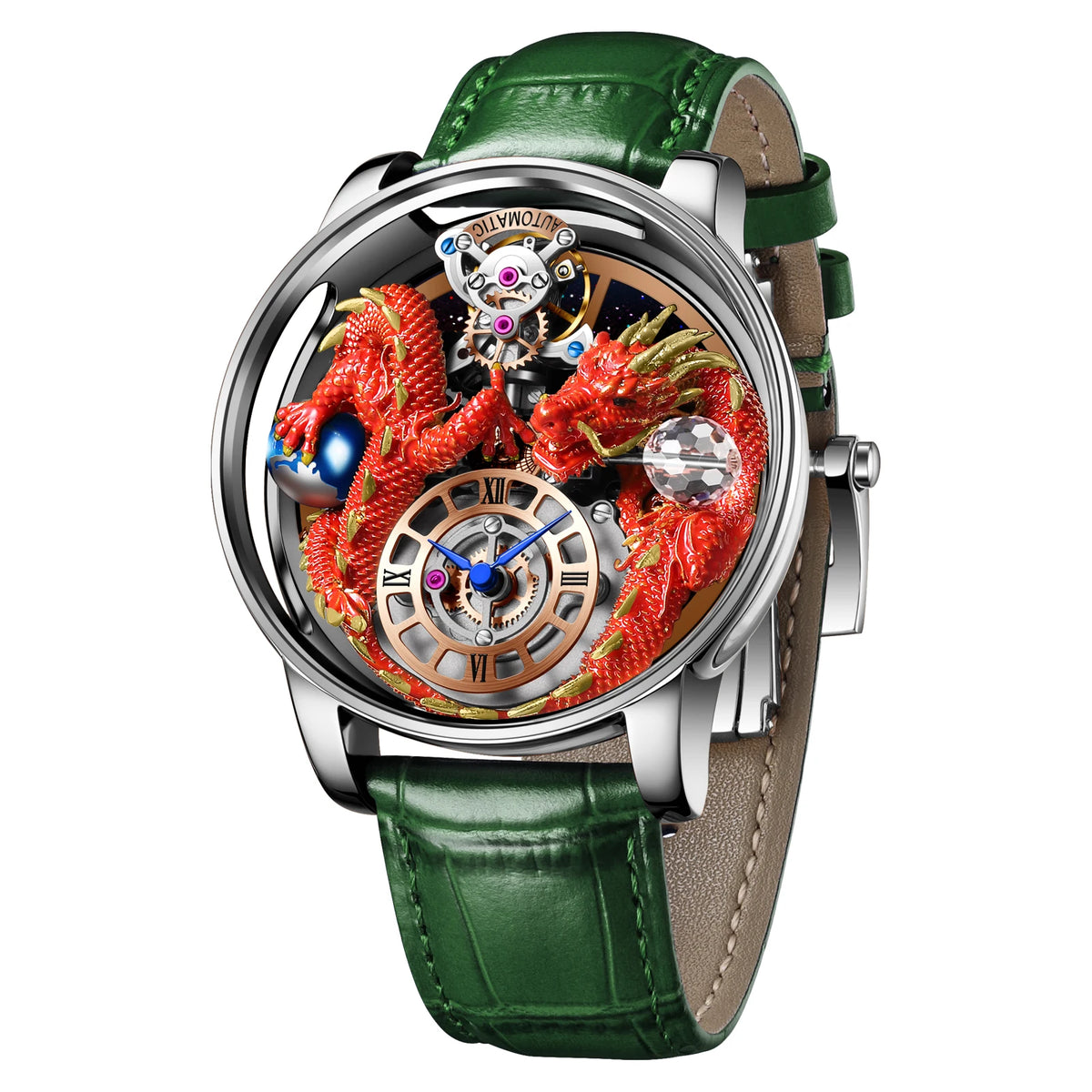 2024 PINDUCelestial Series orologio da uomo Traditionnelle Artisanat Dragon orologio al quarzo specchio curvo orologio dal Design completamente trasparente