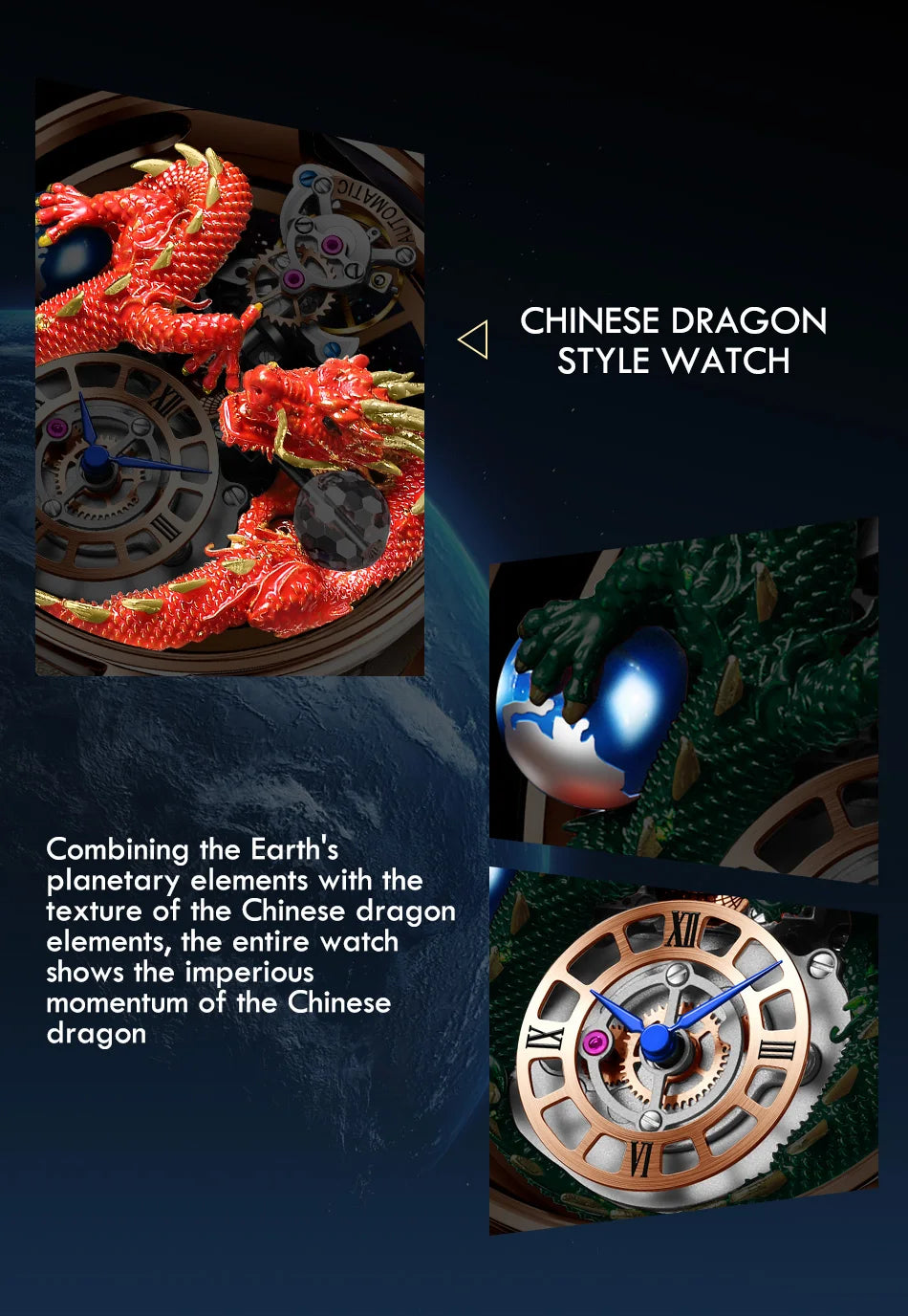 2024 PINDUCelestial Series orologio da uomo Traditionnelle Artisanat Dragon orologio al quarzo specchio curvo orologio dal Design completamente trasparente