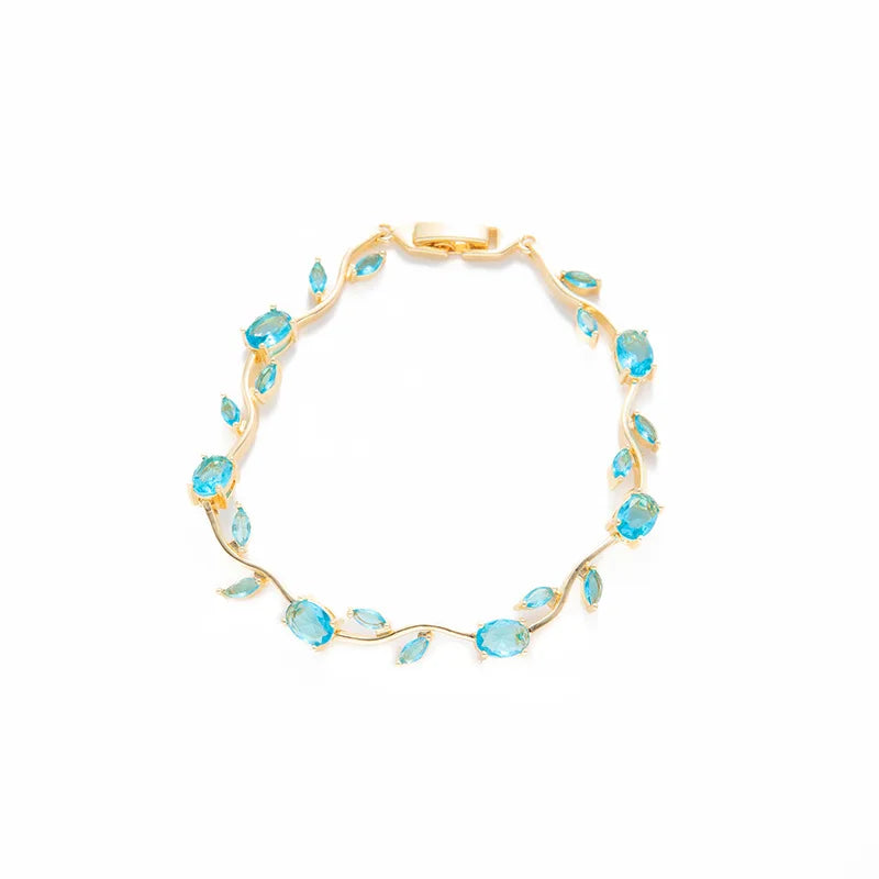 Bracciale con Catena di Zirconi Colorati a Motivo Floreale, Placcato Oro 18k, in Ottone, Bracciale Trendy per Donne