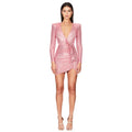 Abito V-link Abiti 2025 Donna Ruffles Maniche lunghe Pieghettato Tinta unita Paillettes Temperamento Sexy Elegante Tinta unita