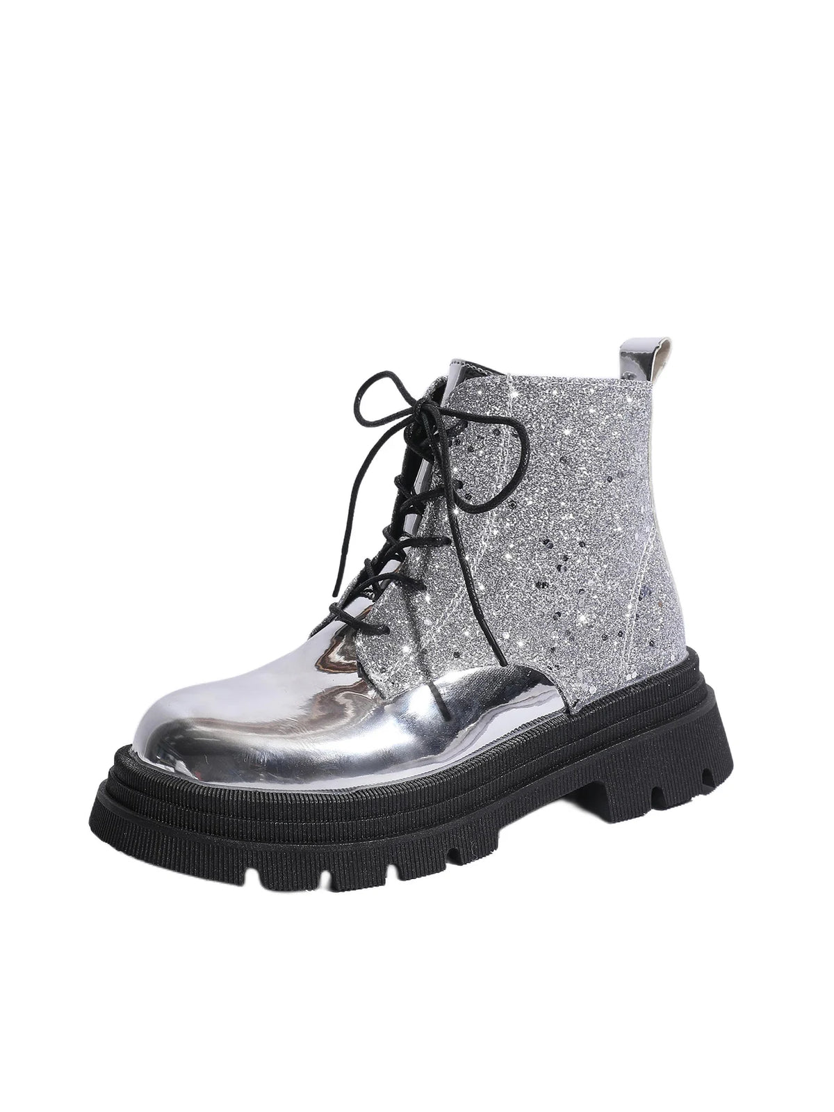 Scarpe da donna 2024 Stivali da donna alla moda argento lucido Stivali Chelsea casual e versatili Scarpe con plateau comode e calde
