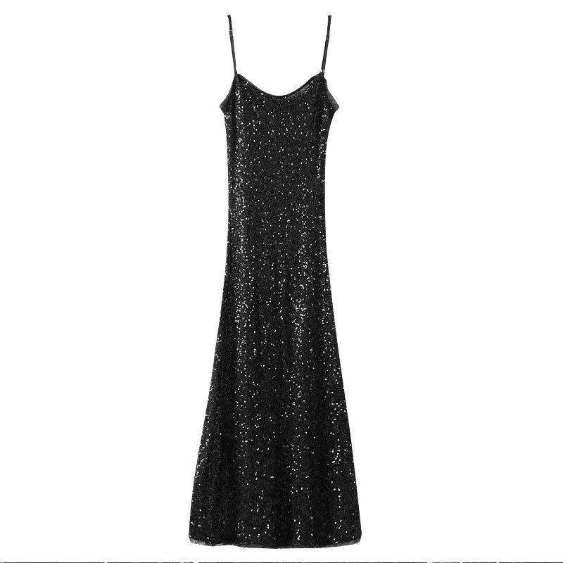 Elegante Abito con Paillettes da Donna Primavera Estate 2026, Vestito Senza Maniche con Scollo a Barca, Abito da Festa Scintillante, Dolce Abito da Ufficio Argento