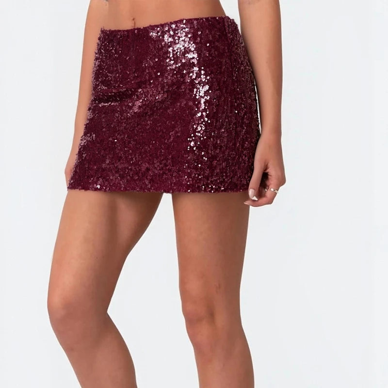 Minigonna corta scintillante a vita alta Gonna a tubino con paillettes Donne sexy Elegante tinta unita Cocktail Club Party Gonne Streetwear