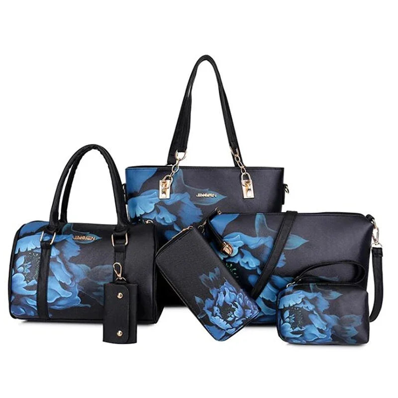 Borse a tracolla da donna con stampa floreale in stile cinese Set borsa composita pratica femminile Set da 6 pezzi marca di design Bolsa