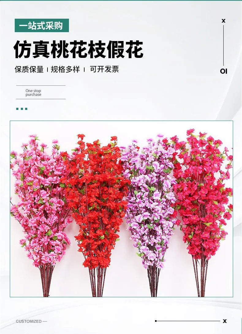Adornos de melocotón artificiales para sala de estar, decoración de paisajismo de árbol falso de 65 cm, decoración de festival de flores falsas flexibles