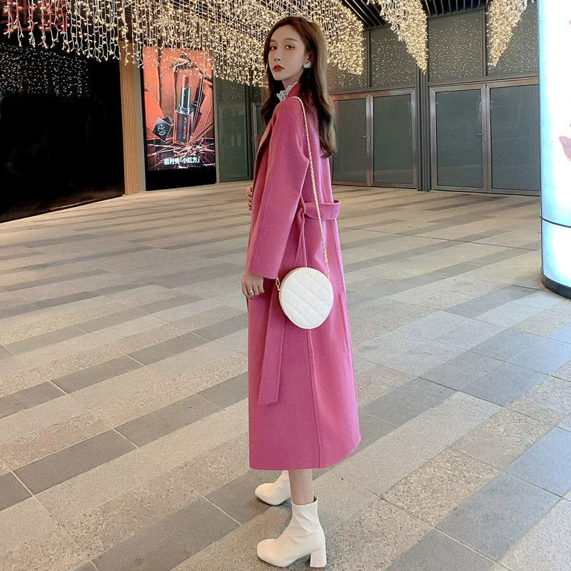 Cappotto in cashmere rosa a doppia faccia da donna, di media lunghezza, cappotto in lana di alta qualità modello NO.36